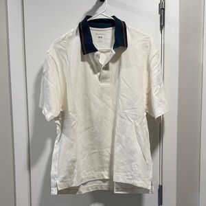 JW Anderson x Uniqlo Men's Cream Polo with Navy Accents